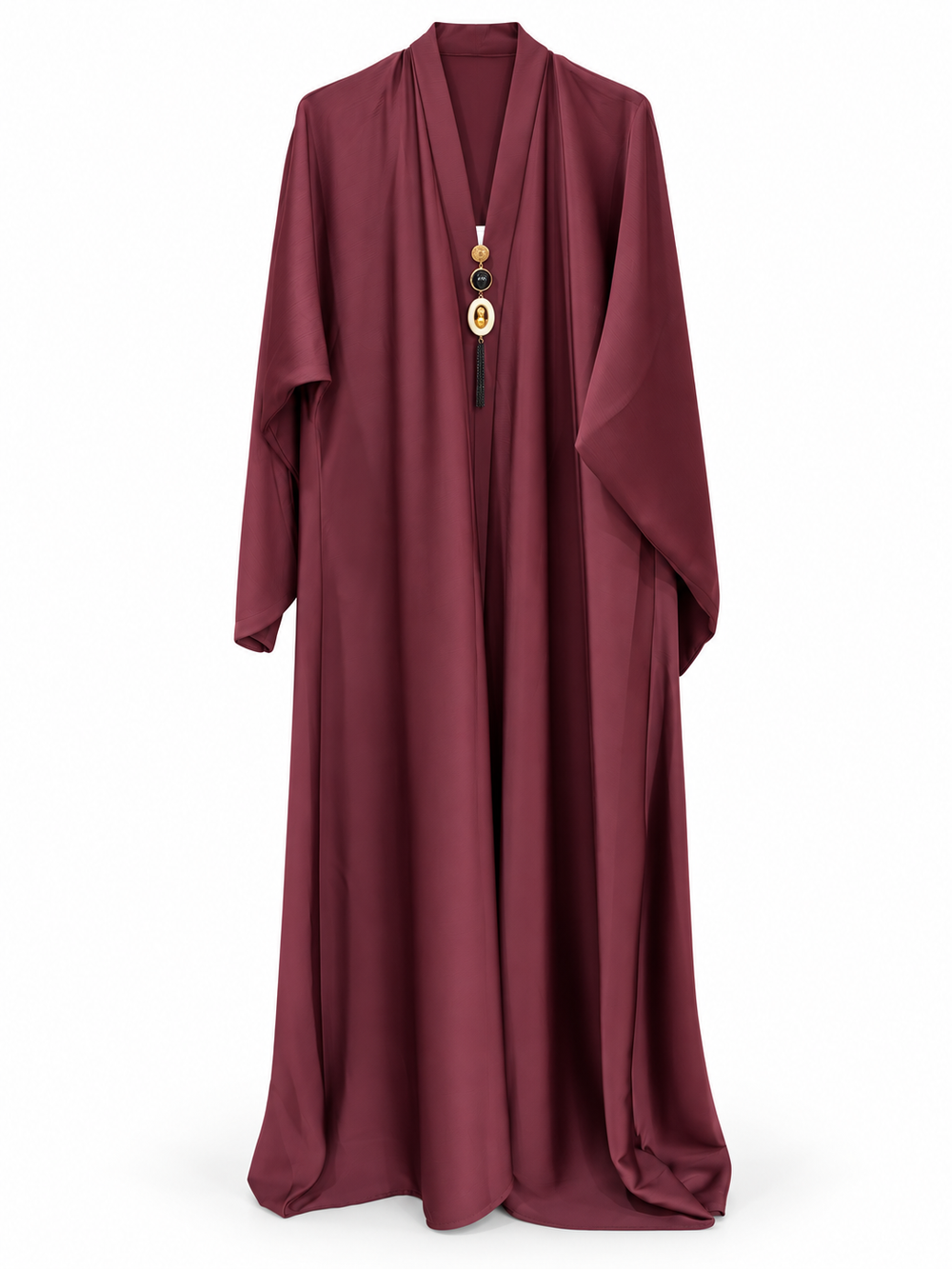 Maroon Pendant Detail Abaya | عباية عنابية بتفصيل قلادة