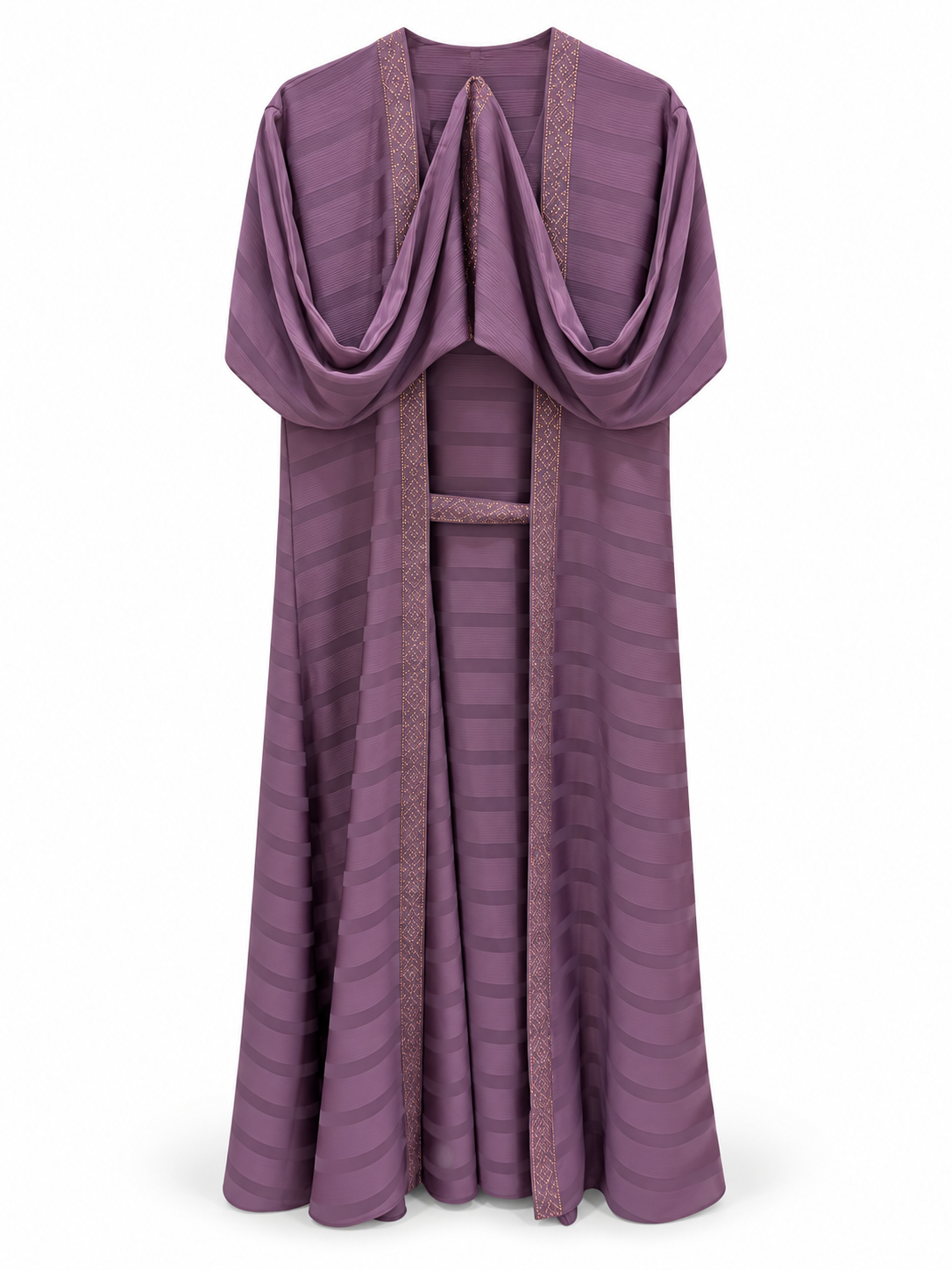 Purple Diamond Border Layered Abaya - edited white background studio view