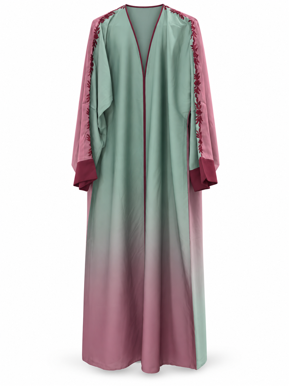 Sage and Maroon Ombre Abaya | عباية بتدرجات الأخضر والعنابي