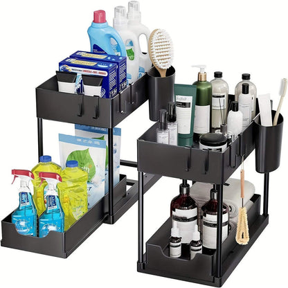 2-Tier Pull-Out Under-Sink Organizer with Sliding Drawers