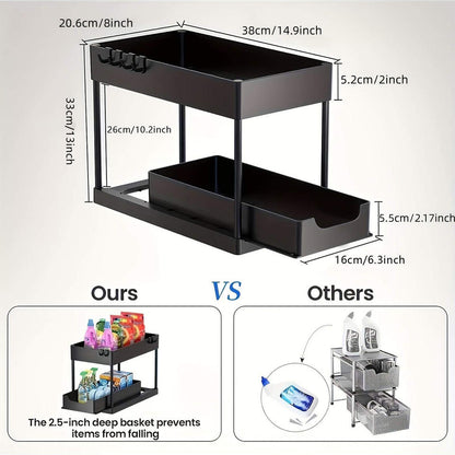 2-Tier Pull-Out Under-Sink Organizer with Sliding Drawers