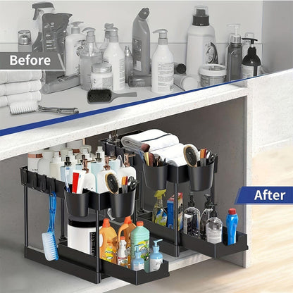 2-Tier Pull-Out Under-Sink Organizer with Sliding Drawers