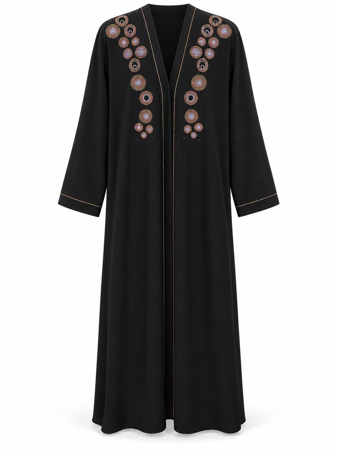 Black Circle Stone Abaya - edited white background studio view