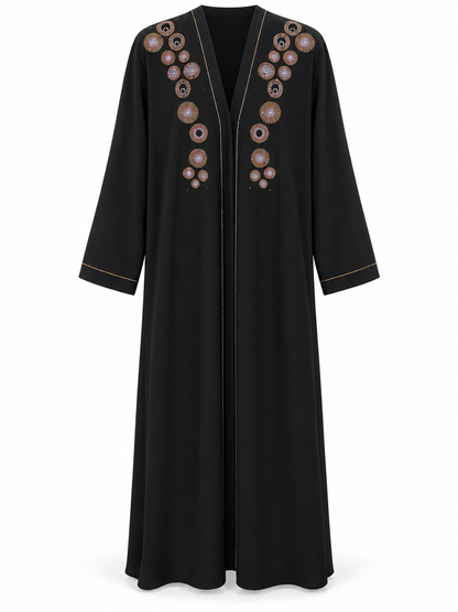 Black Circle Stone Abaya - edited white background studio view