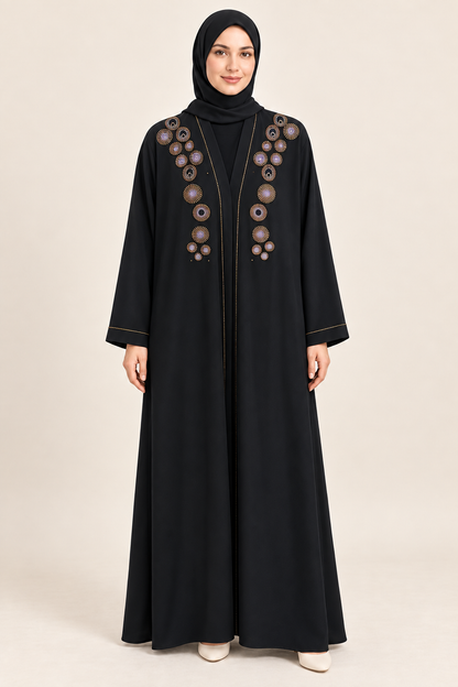 Black Circle Stone Abaya - AI styled model
