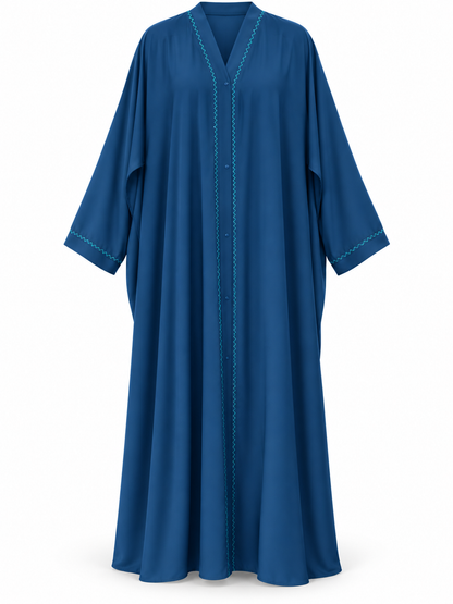 Blue Zigzag Front Abaya - edited white background studio view