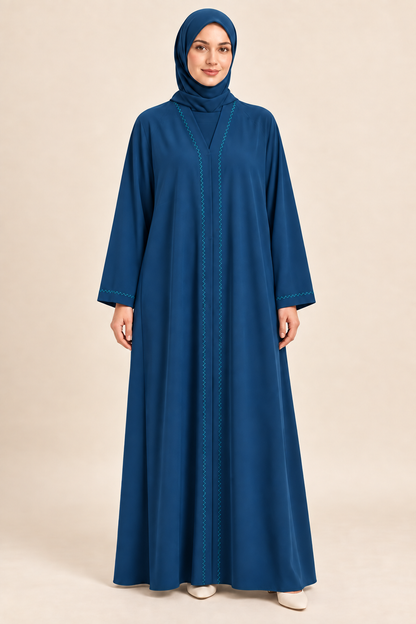 Blue Zigzag Front Abaya - AI styled model