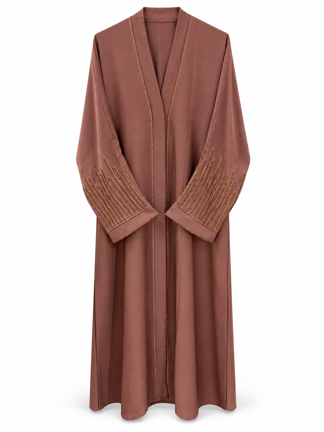 Brown Embellished Cuff Abaya - edited white background studio view