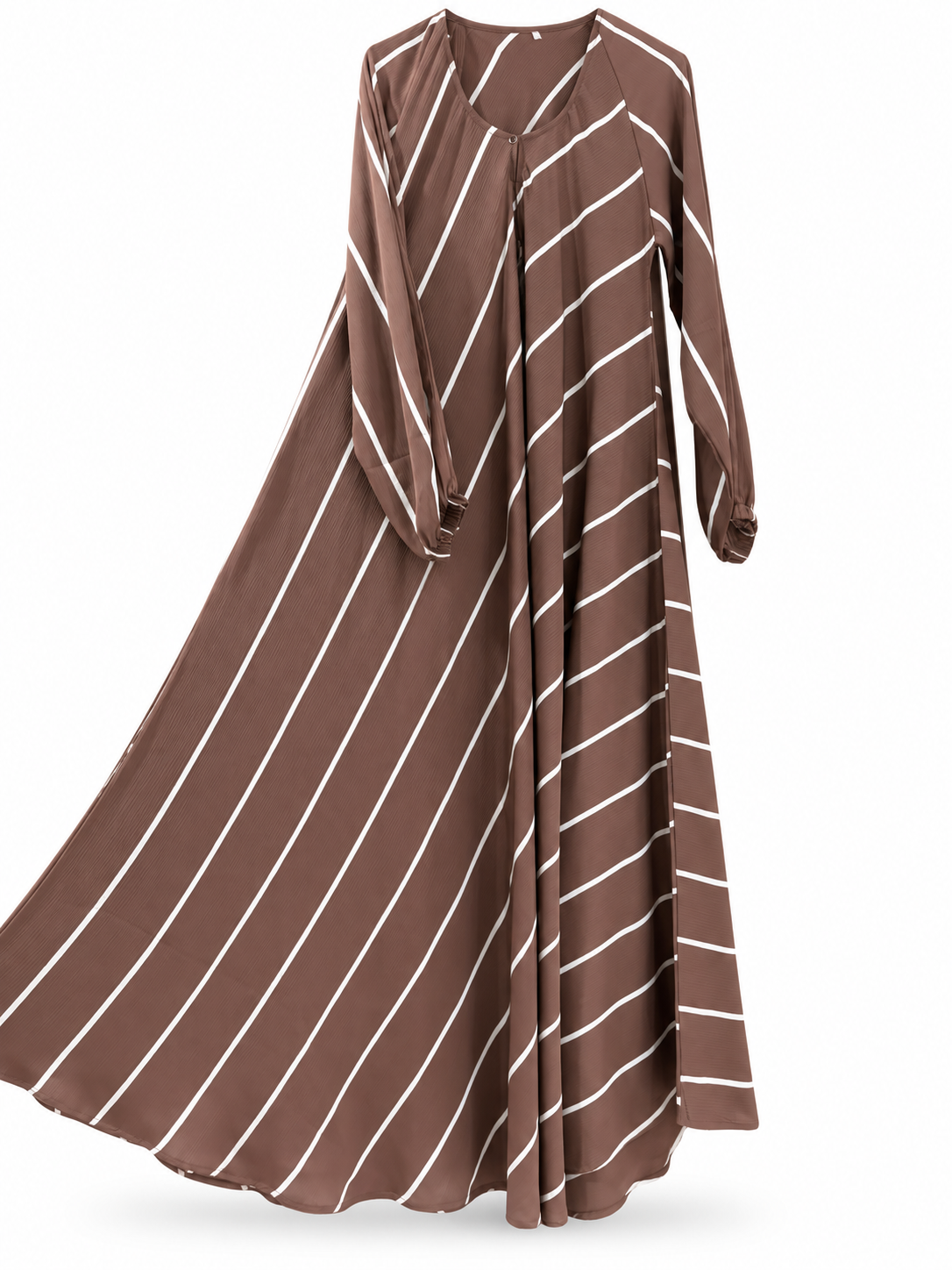 Brown Diagonal Stripe Abaya - edited white background studio view