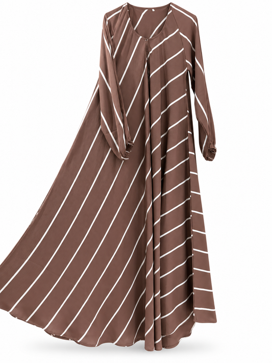 Brown Diagonal Stripe Abaya - edited white background studio view