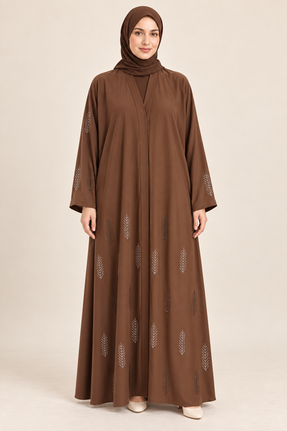 Brown Leaf Sprig Abaya - AI styled model