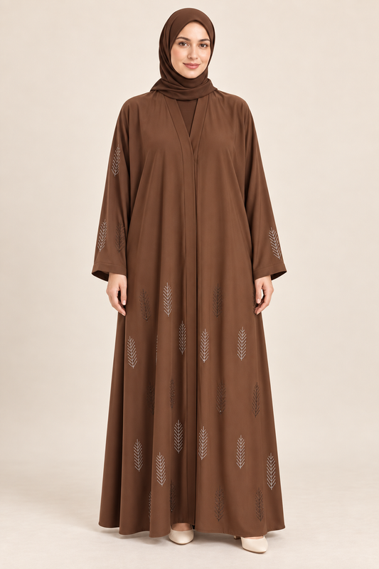 Brown Leaf Sprig Abaya - AI styled model