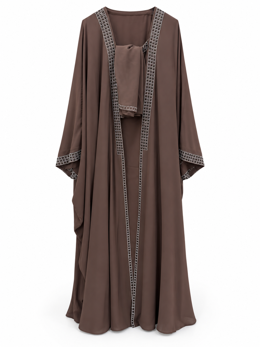 Brown Silver Border Abaya | عباية بنية بحواف فضية