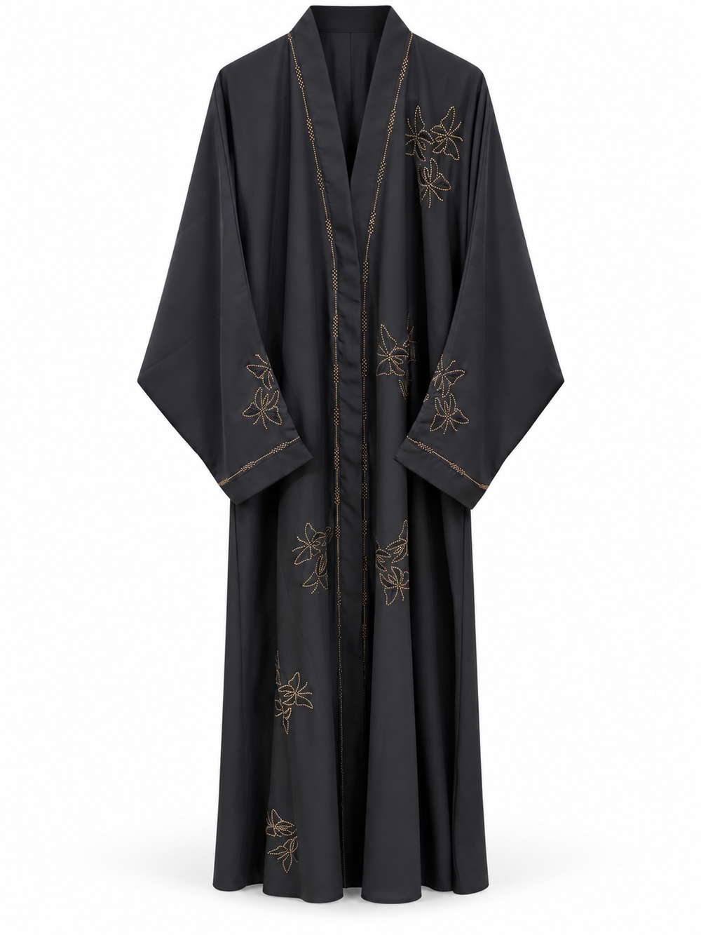 Charcoal Floral Outline Abaya | عباية فحمية بزخارف زهور