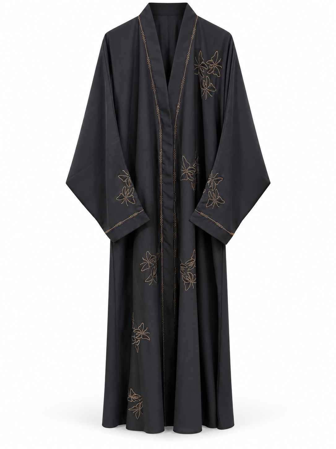 Charcoal Floral Outline Abaya - edited white background studio view
