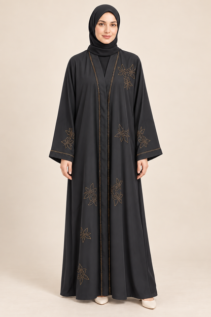 Charcoal Floral Outline Abaya - AI styled model