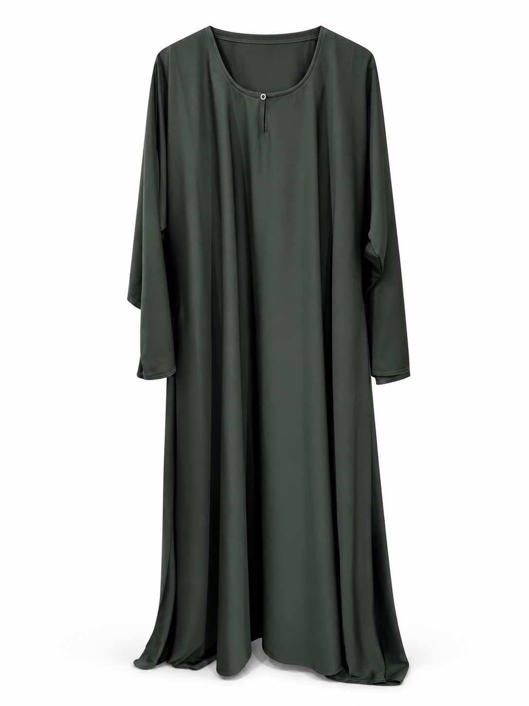Green Plain Round Neck Abaya - edited white background studio view