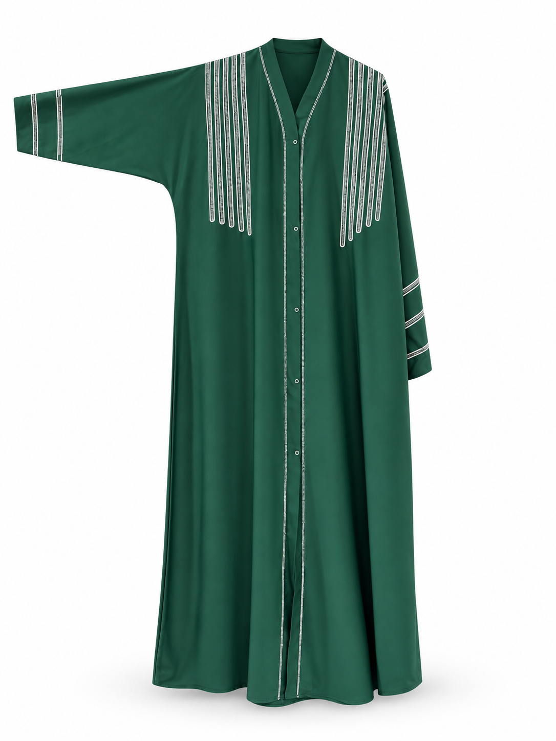 Green White Line Detail Abaya - edited white background studio view