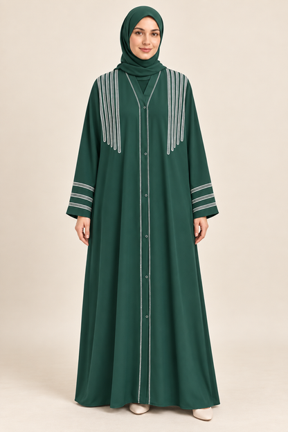 Green White Line Detail Abaya - AI styled model