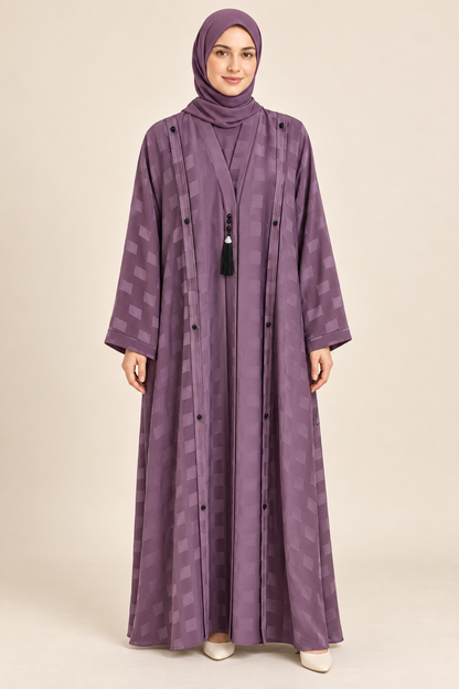 Lavender Striped Tassel Abaya - AI styled model