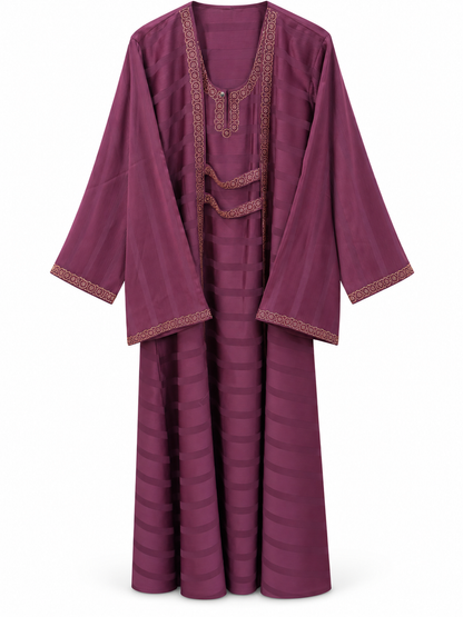 Magenta Circle Border Layered Abaya - edited white background studio view