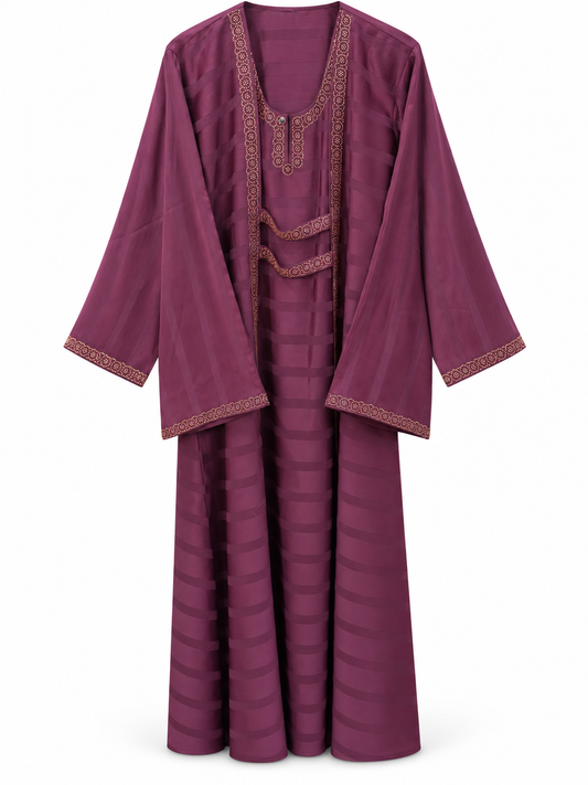 Magenta Circle Border Layered Abaya - edited white background studio view