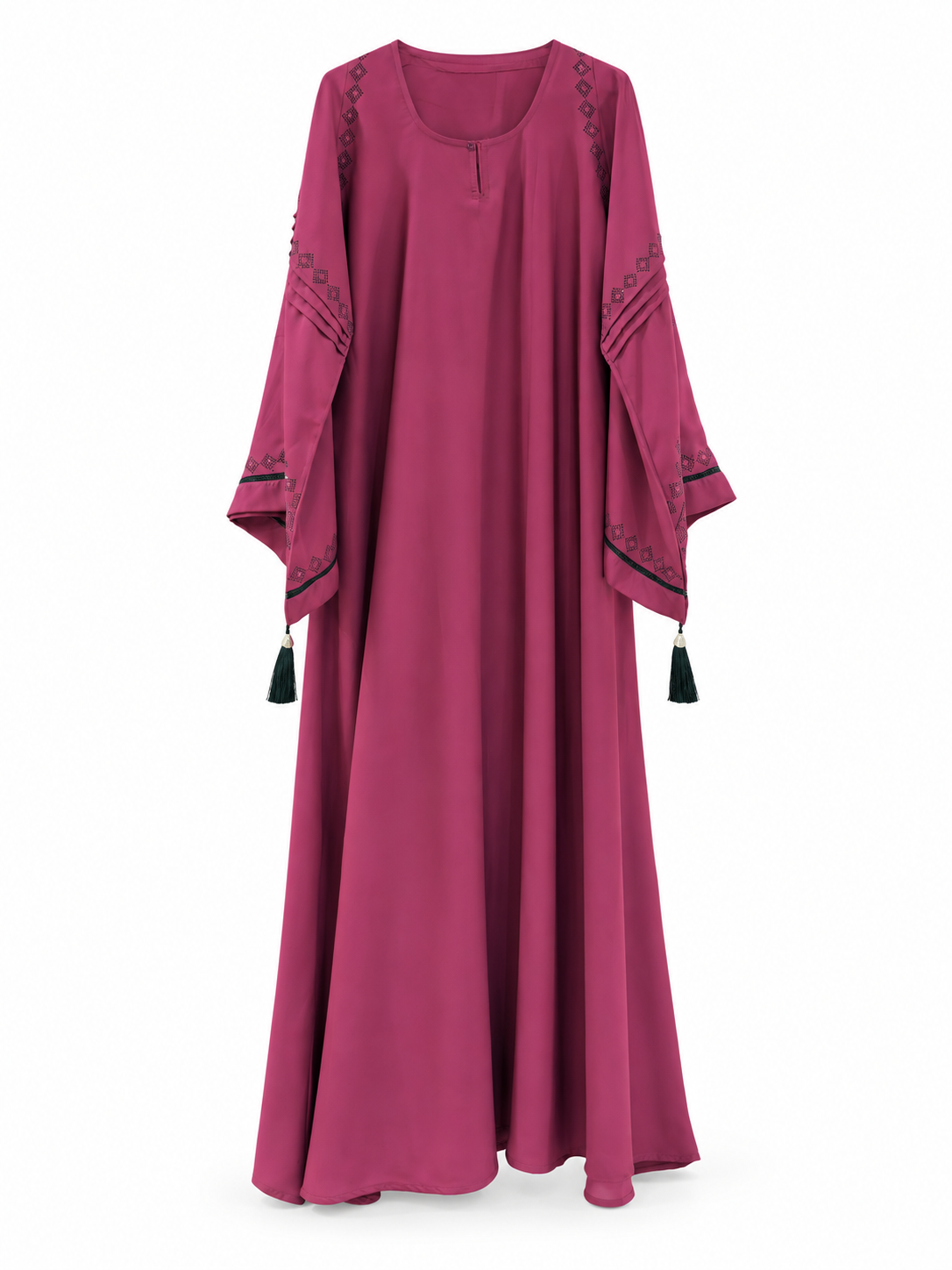 Magenta Diamond Sleeve Abaya - edited white background studio view