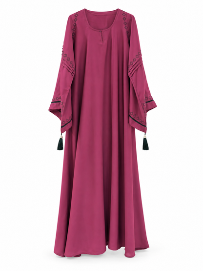 Magenta Diamond Sleeve Abaya - edited white background studio view