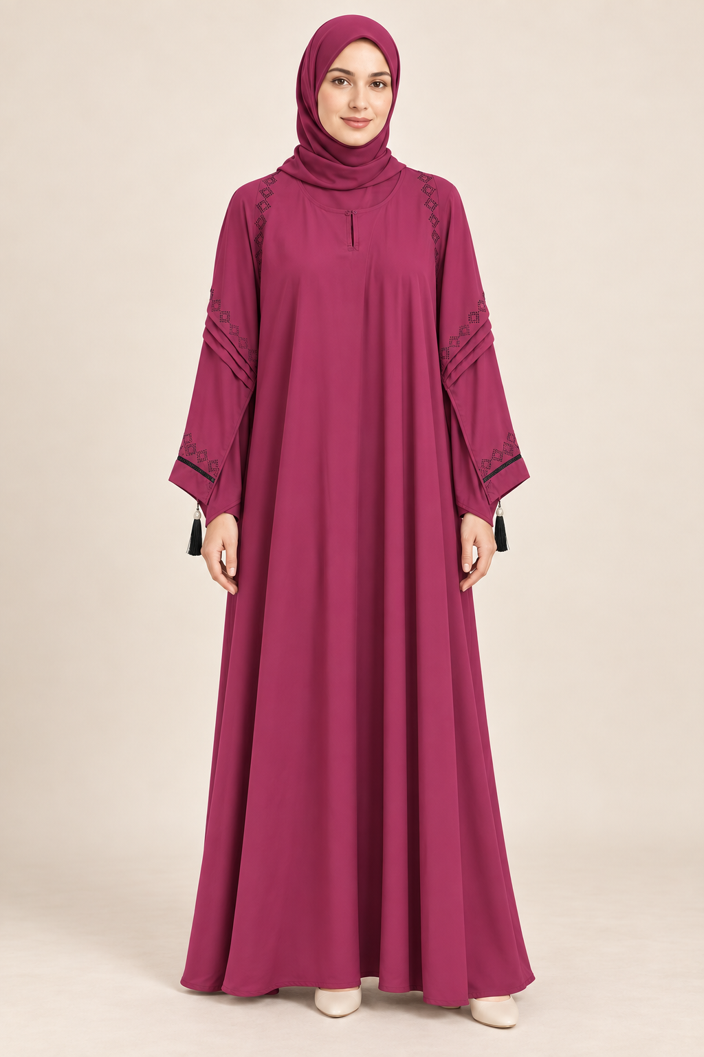 Magenta Diamond Sleeve Abaya - AI styled model