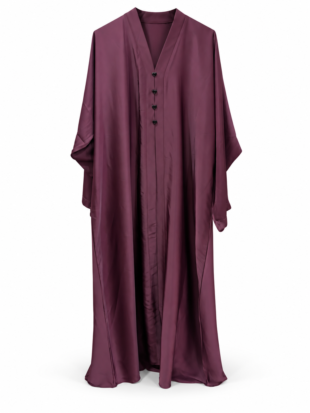 Maroon Button Detail Abaya - edited white background studio view