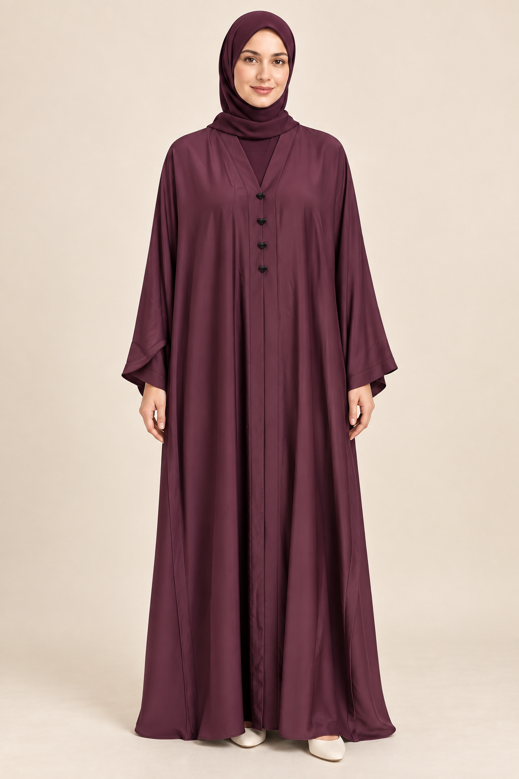 Maroon Button Detail Abaya - AI styled model