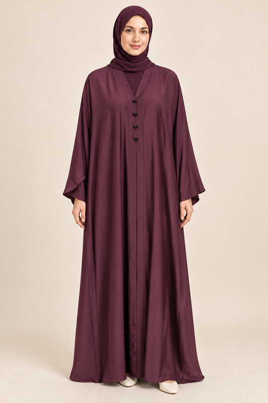 Maroon Button Detail Abaya - AI styled model