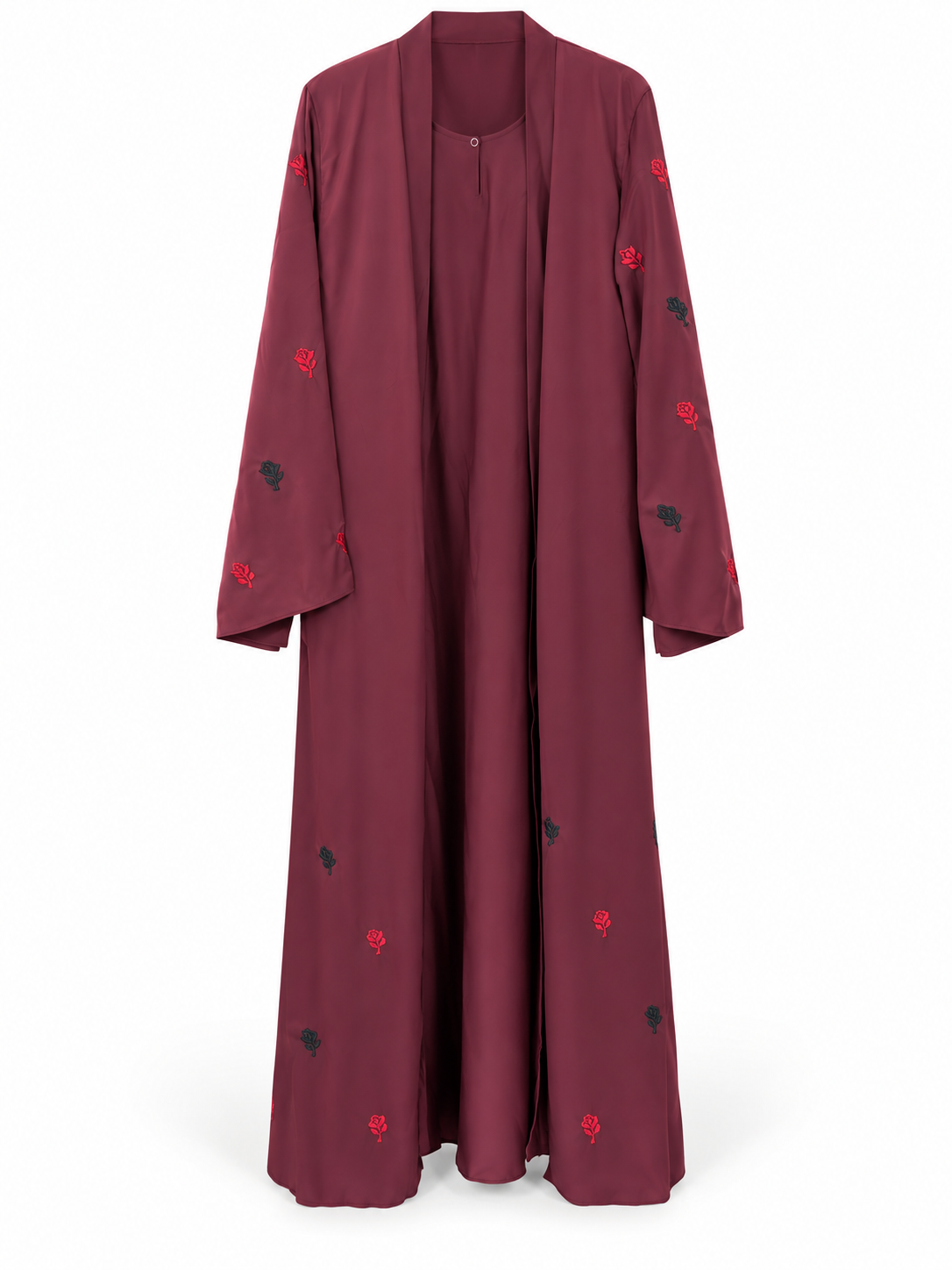Maroon Rose Embroidered Abaya - edited white background studio view