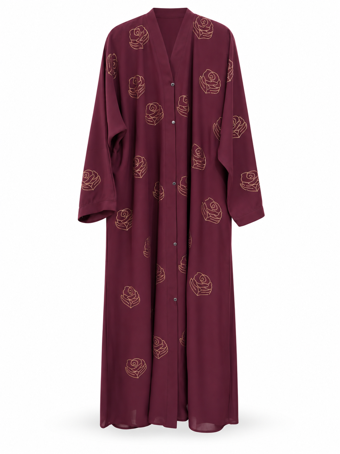 Maroon Rose Stone Abaya - edited white background studio view