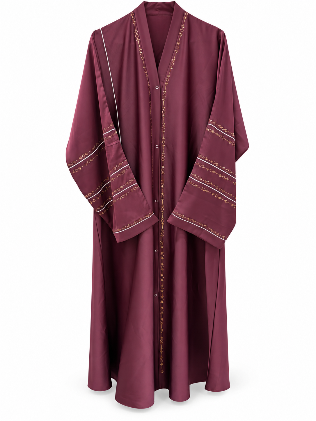 Maroon Striped Cuff Abaya - edited white background studio view