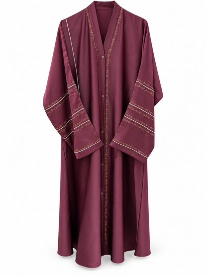 Maroon Striped Cuff Abaya - edited white background studio view