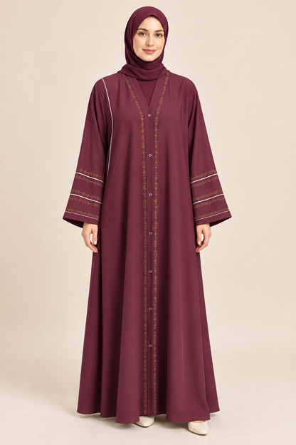 Maroon Striped Cuff Abaya - AI styled model