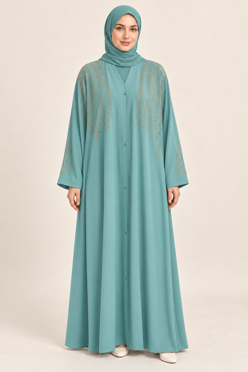 Mint Leaf Detail Abaya - AI styled model