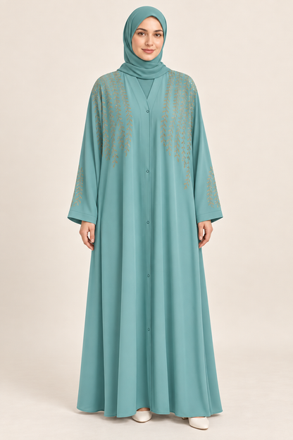 Mint Leaf Detail Abaya - AI styled model