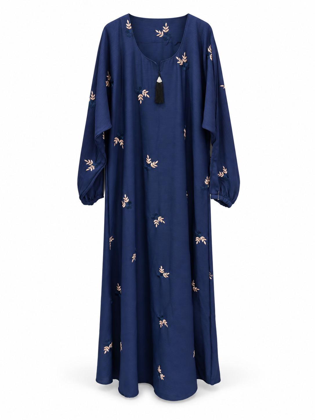 Navy Floral Embroidered Abaya - edited white background studio view