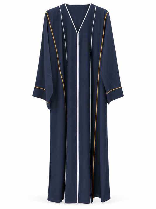 Navy Multicolour Piping Abaya - edited white background studio view