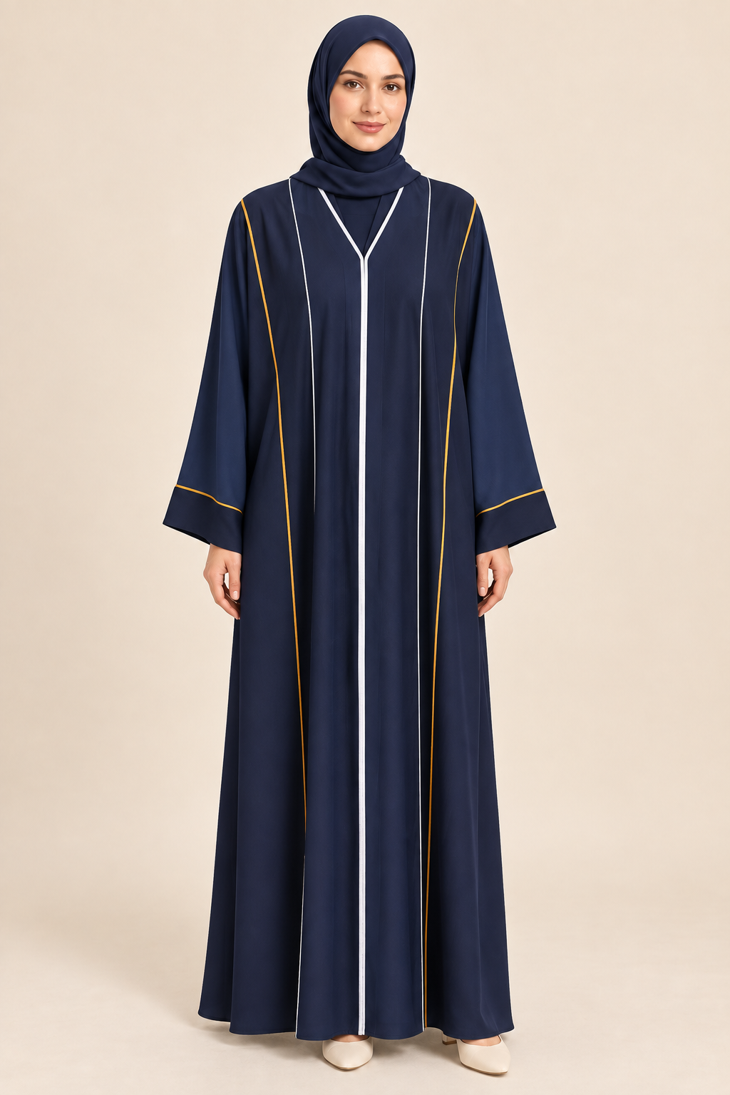 Navy Multicolour Piping Abaya - AI styled model