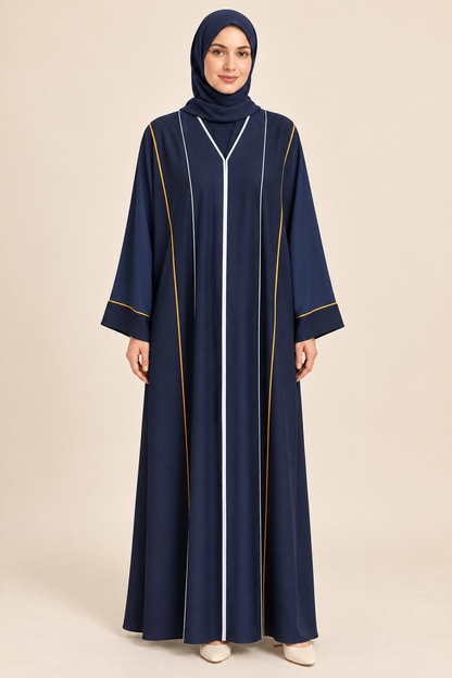Navy Multicolour Piping Abaya - AI styled model