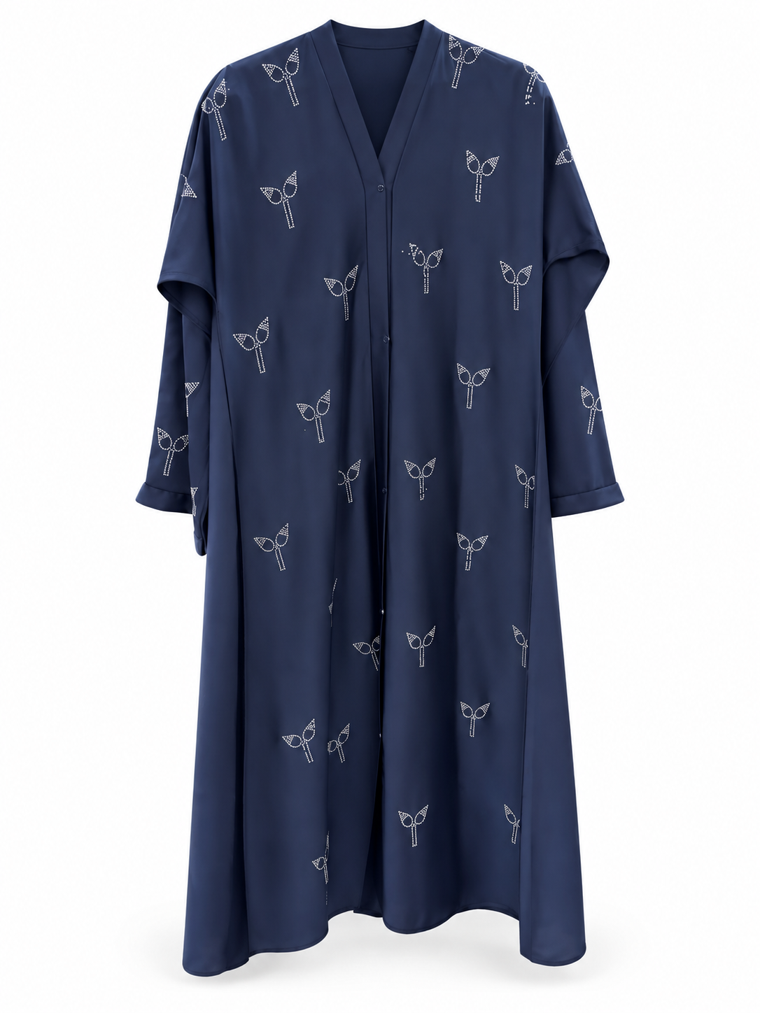 Navy Silver Sprig Abaya - edited white background studio view