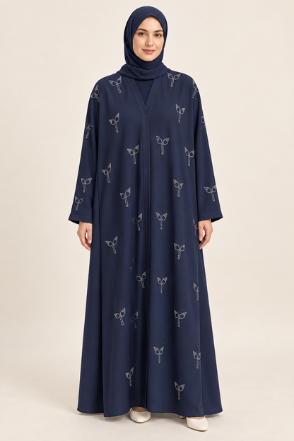 Navy Silver Sprig Abaya - AI styled model