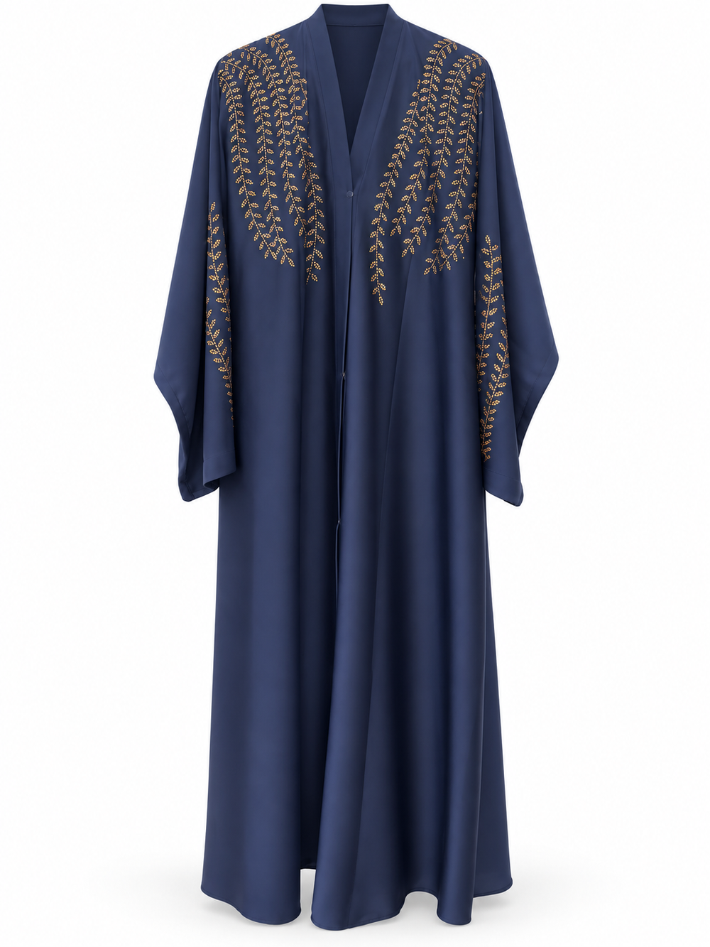 Navy Leaf Detail Abaya | عباية كحلية بزخارف أوراق