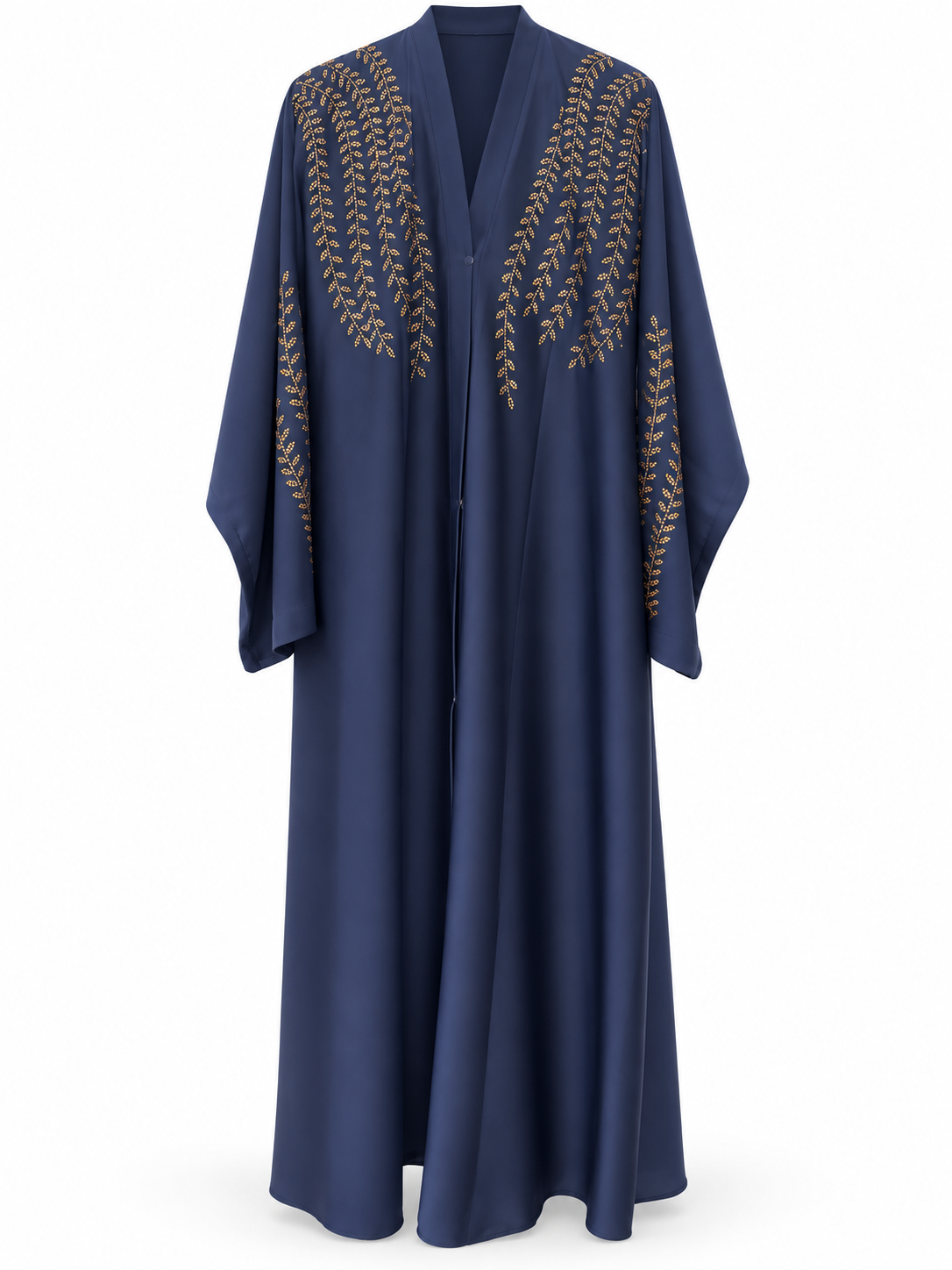 Navy Leaf Detail Abaya - edited white background studio view