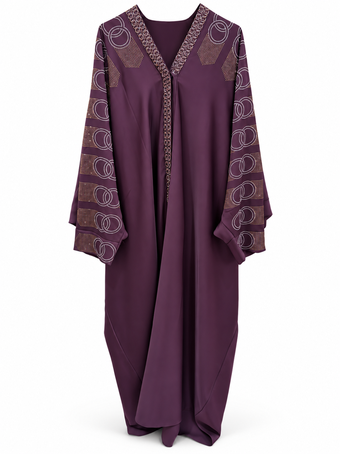 Plum Geometric Circle Abaya - edited white background studio view