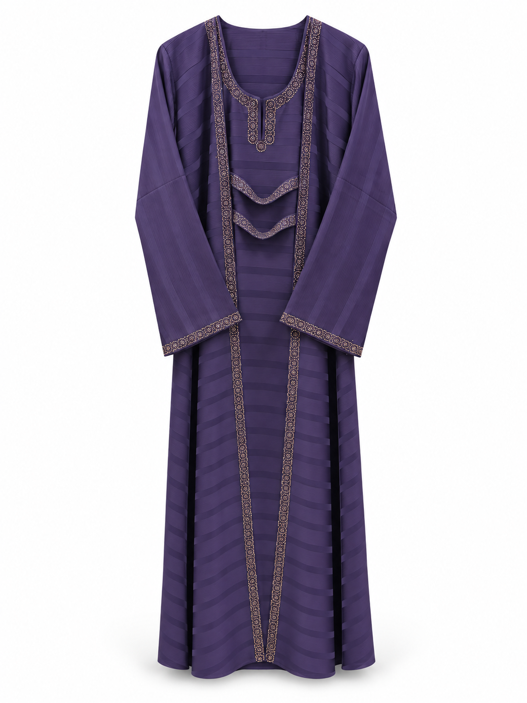 Purple Circle Border Layered Abaya - edited white background studio view