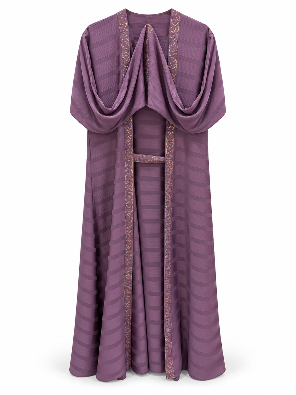 Purple Diamond Border Layered Abaya | عباية بنفسجية بطبقات وحواف مزينة